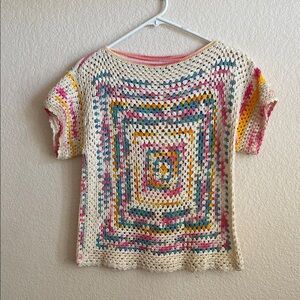 Colorful Crochet Short Sleeve Top